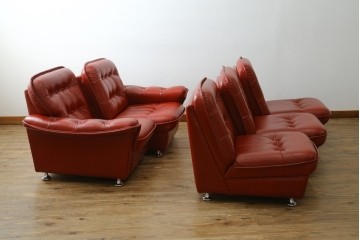 和製ヴィンテージ　激レア　希少!!　富士ファニチア(FUJI FURNITURE)　本革　組み合わせ自在なレザーソファ　(R-079936)