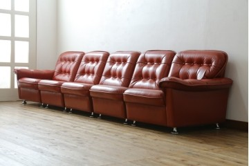和製ヴィンテージ　激レア　希少!!　富士ファニチア(FUJI FURNITURE)　本革　組み合わせ自在なレザーソファ　(R-079936)