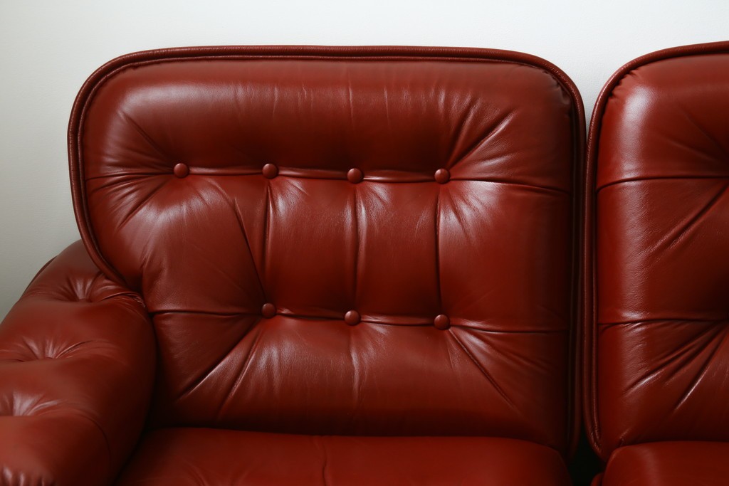 和製ヴィンテージ　激レア　希少!!　富士ファニチア(FUJI FURNITURE)　本革　組み合わせ自在なレザーソファ　(R-079936)