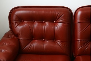 和製ヴィンテージ　激レア　希少!!　富士ファニチア(FUJI FURNITURE)　本革　組み合わせ自在なレザーソファ　(R-079936)