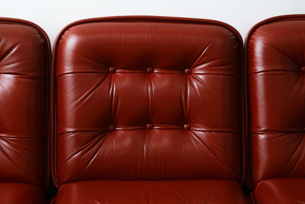 和製ヴィンテージ　激レア　希少!!　富士ファニチア(FUJI FURNITURE)　本革　組み合わせ自在なレザーソファ　(R-079936)