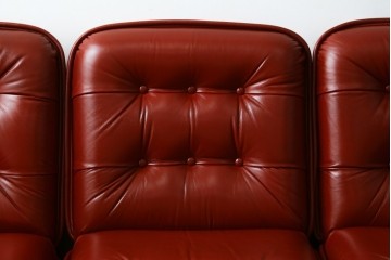 和製ヴィンテージ　激レア　希少!!　富士ファニチア(FUJI FURNITURE)　本革　組み合わせ自在なレザーソファ　(R-079936)