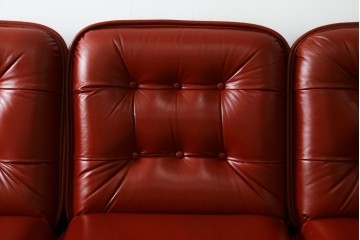 和製ヴィンテージ　激レア　希少!!　富士ファニチア(FUJI FURNITURE)　本革　組み合わせ自在なレザーソファ　(R-079936)