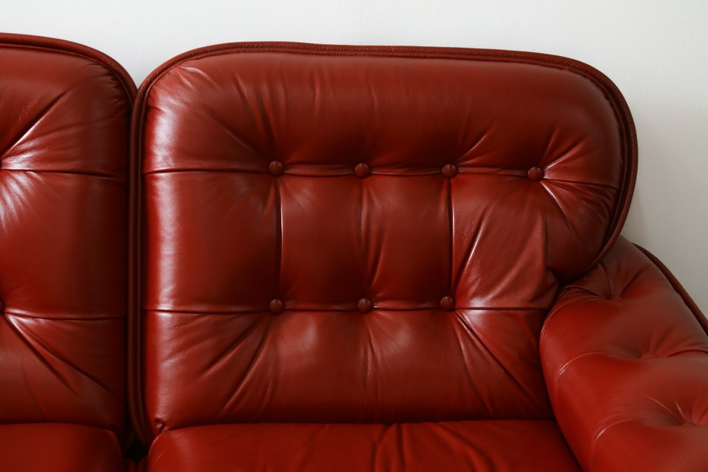 和製ヴィンテージ　激レア　希少!!　富士ファニチア(FUJI FURNITURE)　本革　組み合わせ自在なレザーソファ　(R-079936)