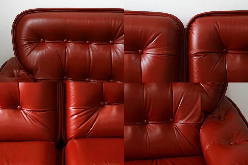 和製ヴィンテージ　激レア　希少!!　富士ファニチア(FUJI FURNITURE)　本革　組み合わせ自在なレザーソファ　(R-079936)