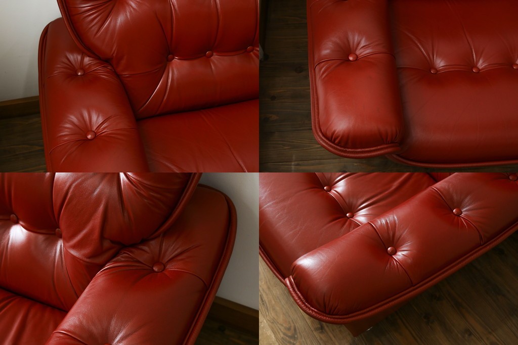 和製ヴィンテージ　激レア　希少!!　富士ファニチア(FUJI FURNITURE)　本革　組み合わせ自在なレザーソファ　(R-079936)