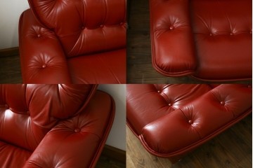 和製ヴィンテージ　激レア　希少!!　富士ファニチア(FUJI FURNITURE)　本革　組み合わせ自在なレザーソファ　(R-079936)
