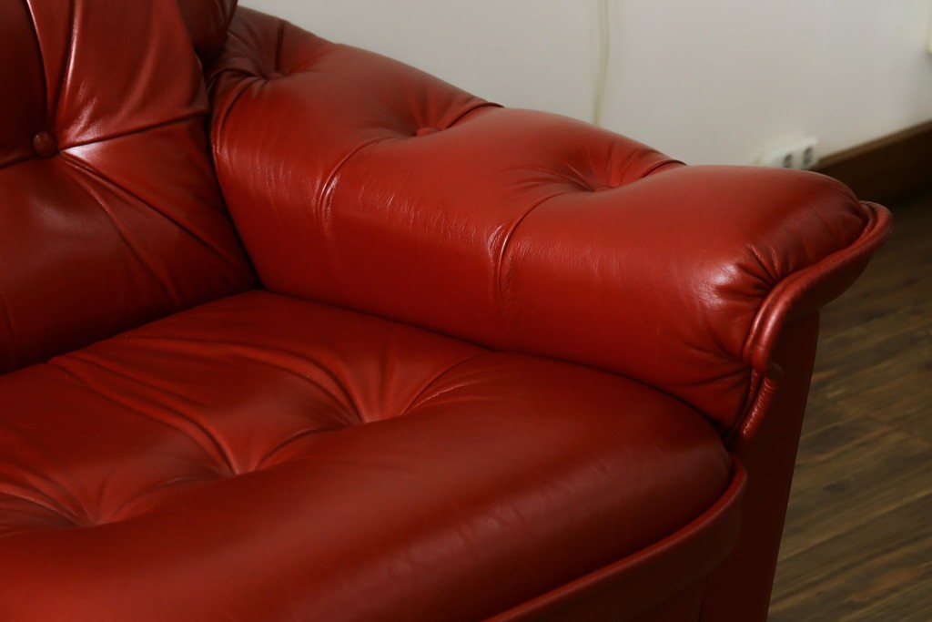 和製ヴィンテージ　激レア　希少!!　富士ファニチア(FUJI FURNITURE)　本革　組み合わせ自在なレザーソファ　(R-079936)
