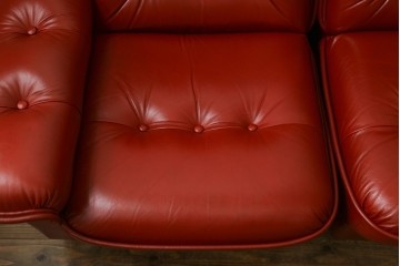 和製ヴィンテージ　激レア　希少!!　富士ファニチア(FUJI FURNITURE)　本革　組み合わせ自在なレザーソファ　(R-079936)