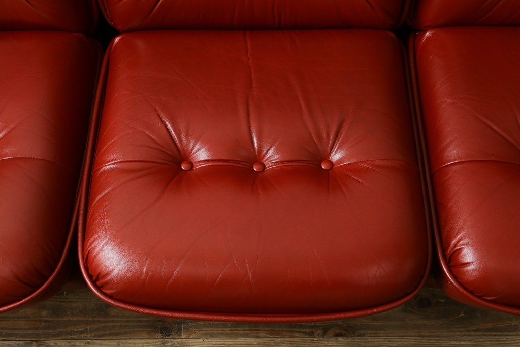 和製ヴィンテージ　激レア　希少!!　富士ファニチア(FUJI FURNITURE)　本革　組み合わせ自在なレザーソファ　(R-079936)