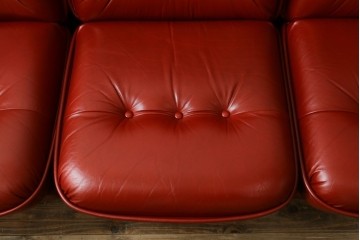 和製ヴィンテージ　激レア　希少!!　富士ファニチア(FUJI FURNITURE)　本革　組み合わせ自在なレザーソファ　(R-079936)
