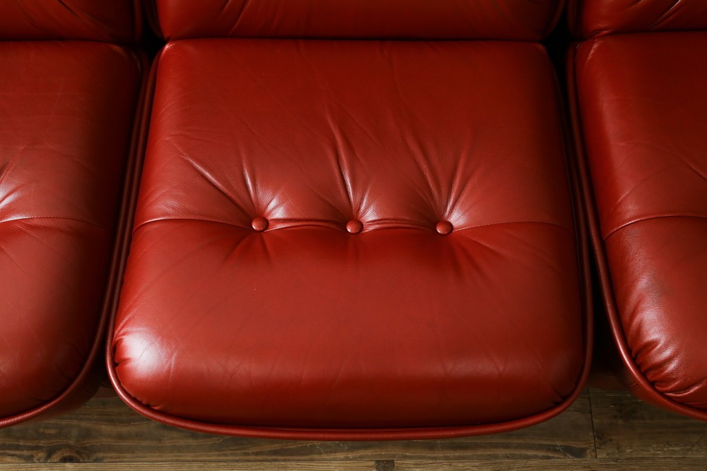 和製ヴィンテージ　激レア　希少!!　富士ファニチア(FUJI FURNITURE)　本革　組み合わせ自在なレザーソファ　(R-079936)