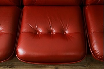 和製ヴィンテージ　激レア　希少!!　富士ファニチア(FUJI FURNITURE)　本革　組み合わせ自在なレザーソファ　(R-079936)