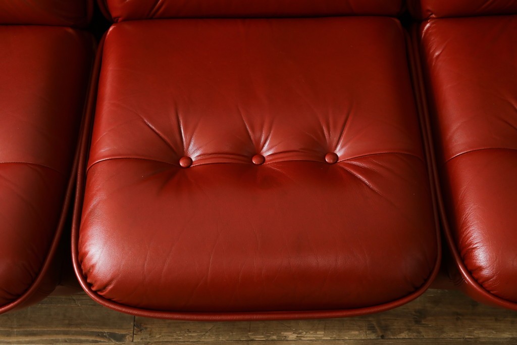 和製ヴィンテージ　激レア　希少!!　富士ファニチア(FUJI FURNITURE)　本革　組み合わせ自在なレザーソファ　(R-079936)