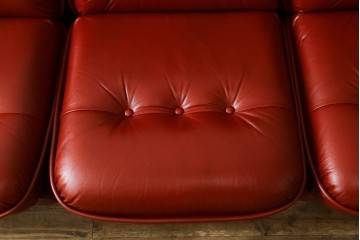 和製ヴィンテージ　激レア　希少!!　富士ファニチア(FUJI FURNITURE)　本革　組み合わせ自在なレザーソファ　(R-079936)