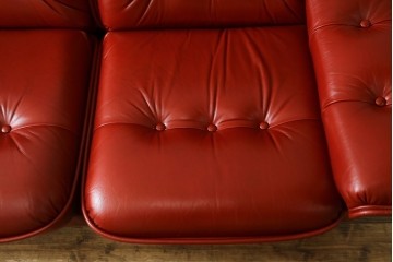 和製ヴィンテージ　激レア　希少!!　富士ファニチア(FUJI FURNITURE)　本革　組み合わせ自在なレザーソファ　(R-079936)