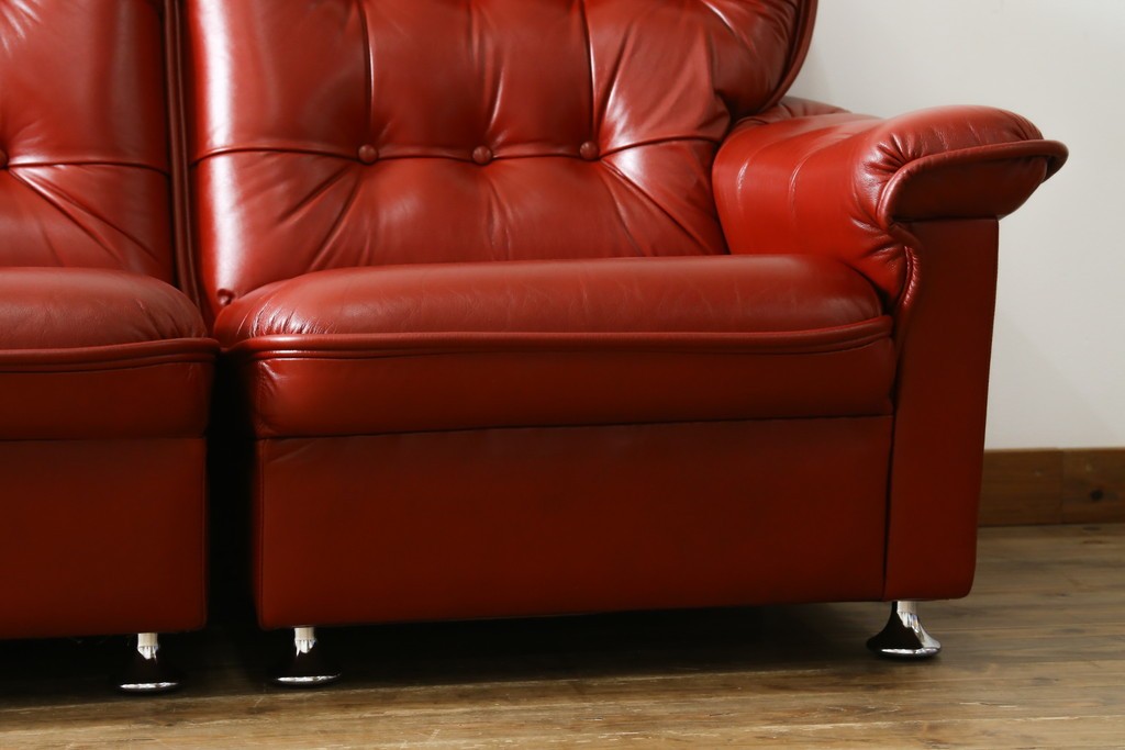 和製ヴィンテージ　激レア　希少!!　富士ファニチア(FUJI FURNITURE)　本革　組み合わせ自在なレザーソファ　(R-079936)