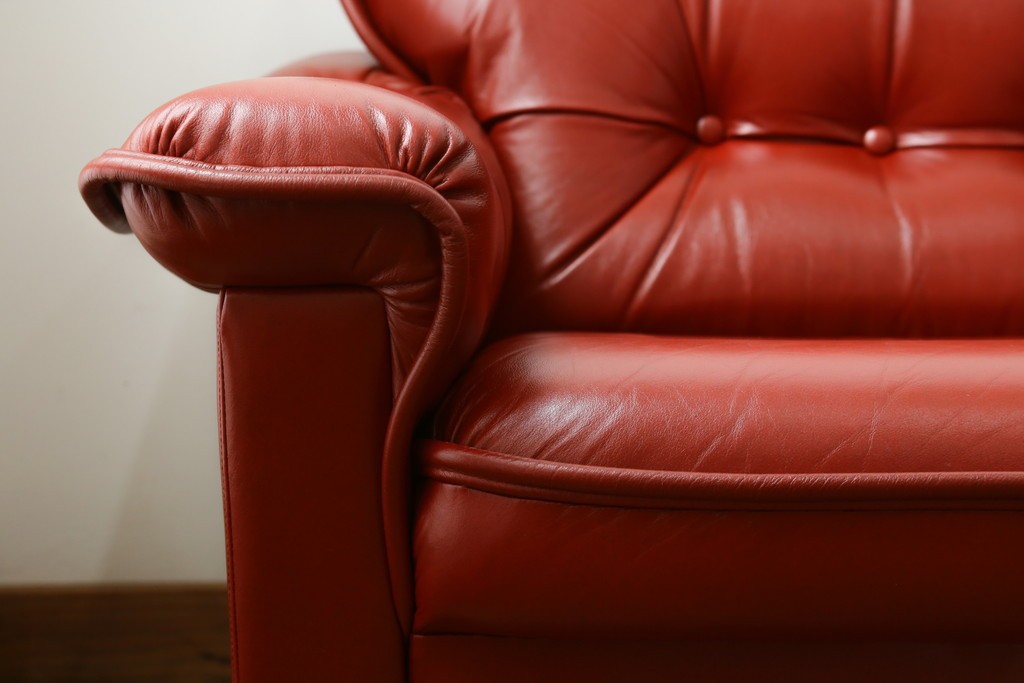 和製ヴィンテージ　激レア　希少!!　富士ファニチア(FUJI FURNITURE)　本革　組み合わせ自在なレザーソファ　(R-079936)