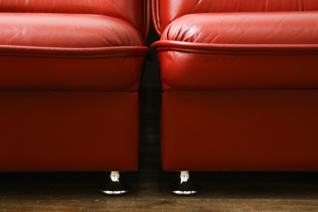 和製ヴィンテージ　激レア　希少!!　富士ファニチア(FUJI FURNITURE)　本革　組み合わせ自在なレザーソファ　(R-079936)