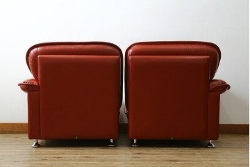 和製ヴィンテージ　激レア　希少!!　富士ファニチア(FUJI FURNITURE)　本革　組み合わせ自在なレザーソファ　(R-079936)