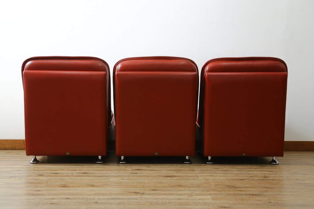 和製ヴィンテージ　激レア　希少!!　富士ファニチア(FUJI FURNITURE)　本革　組み合わせ自在なレザーソファ　(R-079936)