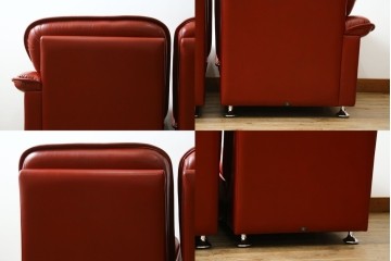 和製ヴィンテージ　激レア　希少!!　富士ファニチア(FUJI FURNITURE)　本革　組み合わせ自在なレザーソファ　(R-079936)