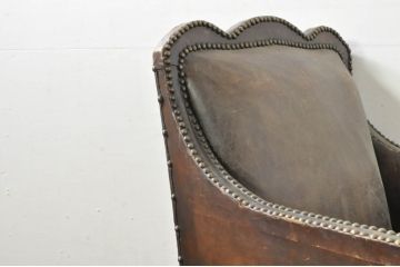 フランスアンティーク　本革　使いこまれた風合いが魅力的なフレンチレザーソファ(クラブソファ、ラウンジソファ、一人掛けソファ、1P、アームソファ)(R-079937)