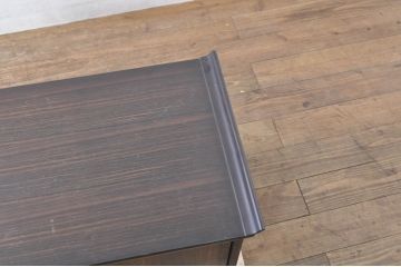 和製ビンテージ　プリント合板　黒檀(コクタン)材　和室に映える個性的なデザインの天板が魅力的な文机(片袖机、座机、ワークデスク、ローテーブル、センターテーブル、在宅用、在宅ワーク用、ヴィンテージ)(R-079942)