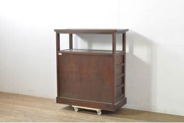 中古　美品!!　九州民芸家具　欅(ケヤキ)材　引き出し2杯付き　表情豊かな木目が魅力的なモダンデザインの茶棚(飾り棚、戸棚、収納棚、サイドキャビネット)(R-079948)