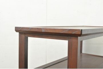 中古　美品!!　九州民芸家具　欅(ケヤキ)材　引き出し2杯付き　表情豊かな木目が魅力的なモダンデザインの茶棚(飾り棚、戸棚、収納棚、サイドキャビネット)(R-079948)