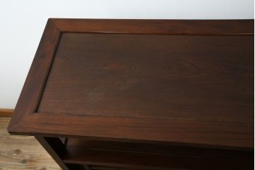 中古　美品!!　九州民芸家具　欅(ケヤキ)材　引き出し2杯付き　表情豊かな木目が魅力的なモダンデザインの茶棚(飾り棚、戸棚、収納棚、サイドキャビネット)(R-079948)