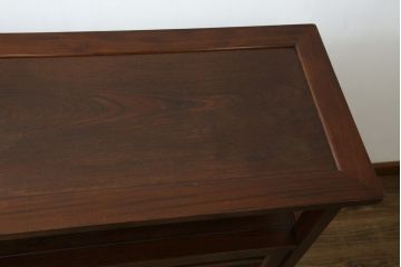 中古　美品!!　九州民芸家具　欅(ケヤキ)材　引き出し2杯付き　表情豊かな木目が魅力的なモダンデザインの茶棚(飾り棚、戸棚、収納棚、サイドキャビネット)(R-079948)