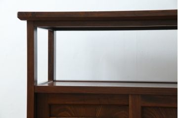中古　美品!!　九州民芸家具　欅(ケヤキ)材　引き出し2杯付き　表情豊かな木目が魅力的なモダンデザインの茶棚(飾り棚、戸棚、収納棚、サイドキャビネット)(R-079948)