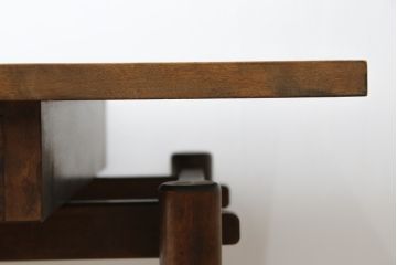 和製　民芸家具　個性的な形が目を引くレトロでおしゃれな平机(ワークデスク、作業台、在宅用、在宅ワーク用)(R-079966)