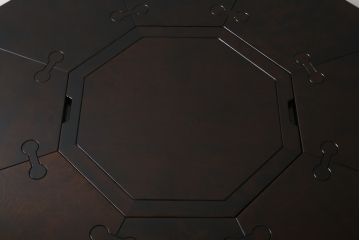 中古　星野民芸(星野民藝)　桜材　2way　個性的なデザインが存在感を放つ八角炉とサイドテーブルのセット(囲炉裏テーブル、木製火鉢、2人掛け、4人掛け、ダイニングテーブル、食卓、カフェテーブル、コーヒーテーブル、バラ売り可能)(R-079969)