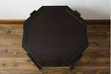 中古　星野民芸(星野民藝)　桜材　2way　個性的なデザインが存在感を放つ八角炉とサイドテーブルのセット(囲炉裏テーブル、木製火鉢、2人掛け、4人掛け、ダイニングテーブル、食卓、カフェテーブル、コーヒーテーブル、バラ売り可能)(R-079969)