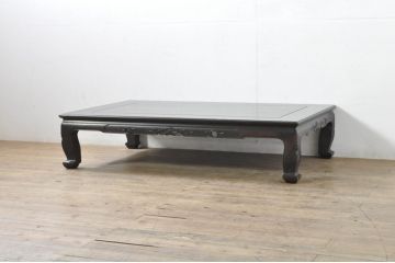 和製ビンテージ　美品　高級品!!　指物工芸家具　紫檀(シタン)材　漆塗り　上品な彫りの意匠が魅力的な座卓(ローテーブル、センターテーブル、ヴィンテージ)(R-079974)