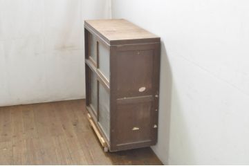 和製アンティーク　レトロなモールガラスがお洒落な戸棚(収納棚、サイドボード、キャビネット、店舗什器)(R-079977)