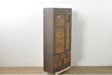 和製アンティーク　透かし彫りがアクセントの背の高い本箱(ブックケース、収納棚、戸棚、キャビネット、引き出し)(R-079980)