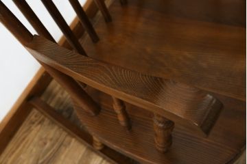 和製ビンテージ　飛騨高山　柏木工(カシワ木工、KASHIWA)　木のぬくもりを感じるロッキングチェア(アームチェア、板座チェア、揺り椅子、いす、イス、ヴィンテージ)(R-079981)