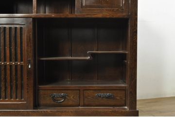中古　高級　銘木　鉄刀木(タガヤサン)　総無垢(ムク)材　和モダンテイストのお部屋づくりに取り入れたい水屋箪笥サイドボード(食器棚、収納棚、キャビネット、サイドキャビネット、戸棚)(R-079988)