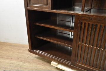 中古　高級　銘木　鉄刀木(タガヤサン)　総無垢(ムク)材　和モダンテイストのお部屋づくりに取り入れたい水屋箪笥サイドボード(食器棚、収納棚、キャビネット、サイドキャビネット、戸棚)(R-079988)