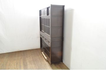 中古　高級　銘木　鉄刀木(タガヤサン)　総無垢(ムク)材　和モダンテイストのお部屋づくりに取り入れたい水屋箪笥(収納棚、戸棚、食器棚、カップボード、キャビネット)(R-079990)