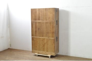 和製ビンテージ　三段重ね　三方桐材　和の雰囲気を高める桐箪笥(和箪笥、並厚、衣装タンス、桐たんす、着物箪笥、引き出し、ヴィンテージ)(R-079993)