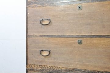和製アンティーク　上手物!!　高級品!!　総桐材　銅金具　おしゃれな黒柿縁が魅力の三段重ね箪笥(衣装箪笥、和タンス、収納たんす、引き出し、時代箪笥、アンティーク箪笥)(R-079994)