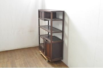 和製アンティーク　希少な古作造り　総紫檀(シタン)材　シックな色合いと上品な佇まいが魅力の茶棚(飾り棚、戸棚、収納棚、引き出し)(R-079996)