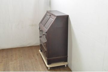 和製ビンテージ　美品　国産民芸家具　落ち着いた佇まいが魅力的な作りの良い幅狭ライティングビューロー(ビューロー、ワークデスク、簿記机、在宅用、在宅ワーク用、ヴィンテージ)(R-080002)