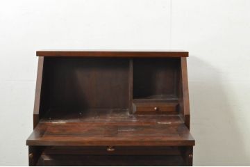 和製ビンテージ　美品　国産民芸家具　落ち着いた佇まいが魅力的な作りの良い幅狭ライティングビューロー(ビューロー、ワークデスク、簿記机、在宅用、在宅ワーク用、ヴィンテージ)(R-080002)