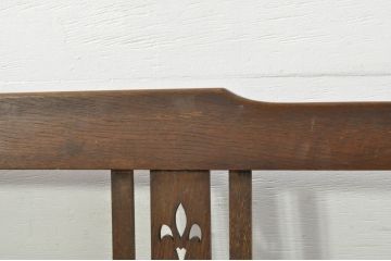 和製アンティーク　かわいい透かし彫りのナラ(楢)材のベンチ(長椅子、長イス、ダイニングソファ、3人掛け)(R-080007)