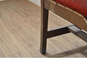 和製アンティーク　かわいい透かし彫りのナラ(楢)材のベンチ(長椅子、長イス、ダイニングソファ、3人掛け)(R-080007)